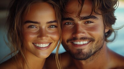 A man and a woman are smiling at the camera
