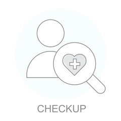 Vector icon for Checkup. Person and heart symbol representing medical checkups and health care services.