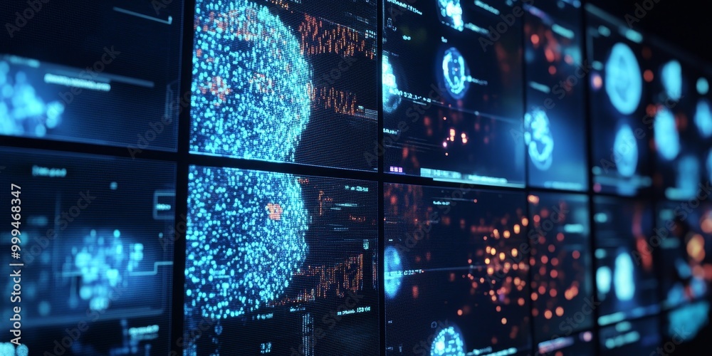 Aufkleber Detailed view of a screen showing cognitive computing models in action, interpreting complex patterns and data in real-time.