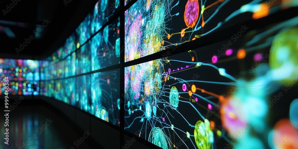 Aufkleber detailed view of a screen showing cognitive computing models in action, interpreting complex pattern