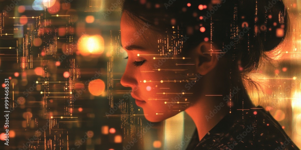 Aufkleber Focused image of a cognitive assistant interface, offering personalized suggestions powered by learning algorithms, simulating human-like interactions.