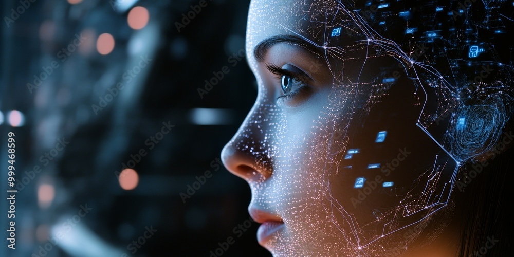 Aufkleber Focused image of a cognitive assistant interface, offering personalized suggestions powered by learning algorithms, simulating human-like interactions.