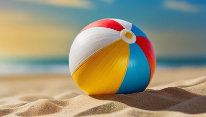 Obraz premium Isolated beach ball with depth of field on a sandy summer background