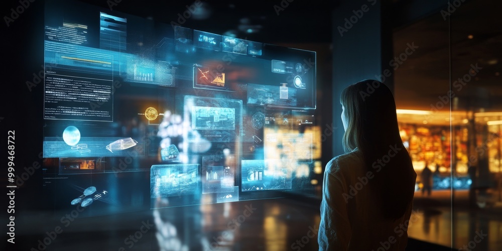 Leinwandbilder detailed view of an ar holographic display, projecting virtual objects in mid-air to blend digital c