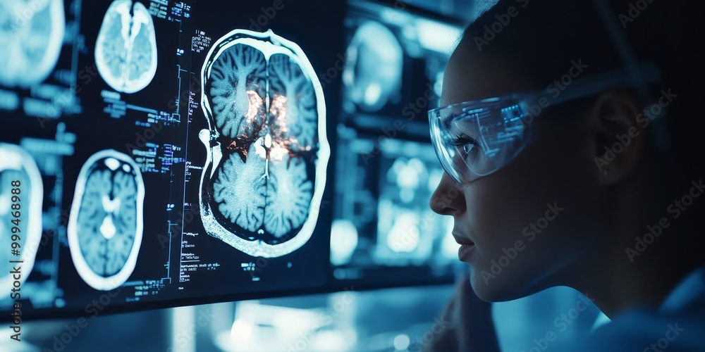 Fototapete Focused image of an AI system analyzing medical imaging scans, detecting abnormalities to enhance diagnostic accuracy.