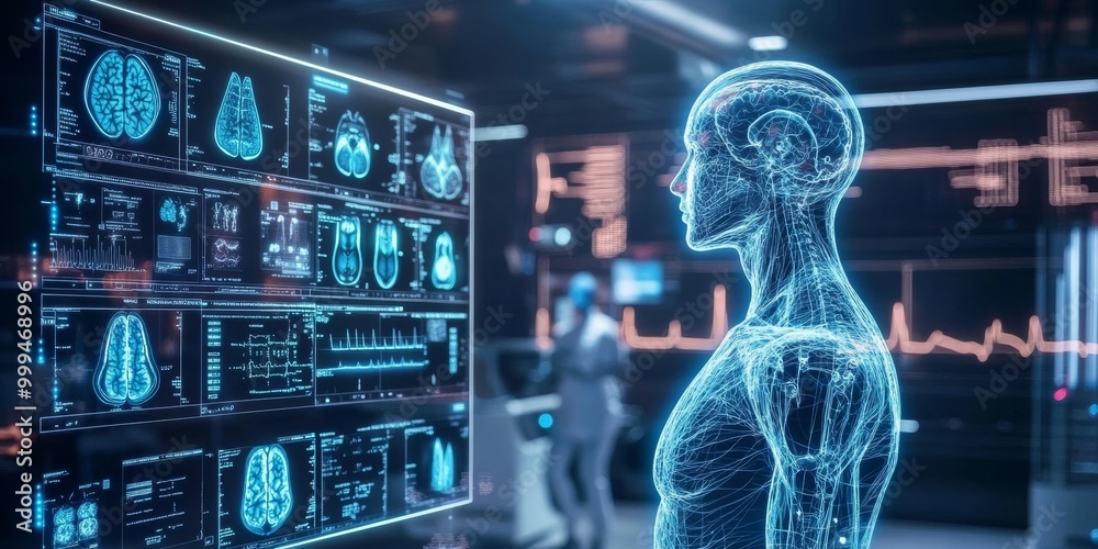 Leinwandbilder focused image of an ai system analyzing medical imaging scans, detecting abnormalities to enhance di