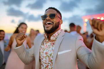 Fototapeta premium Man Celebrating at Outdoor Wedding Party