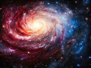 Obraz premium A stunning spiral galaxy illuminated by vibrant colors, showcasing the beauty and mystery of the universe.