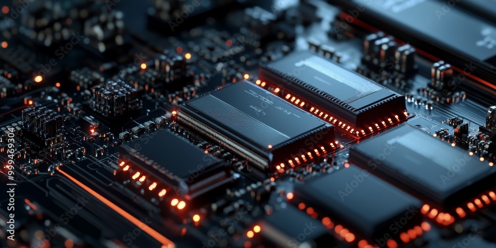 Aufkleber Detailed view of an AI data processing unit, featuring multiple cores executing complex computations for high-performance processing.