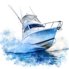 Watercolor Illustration of a Boat Cutting Through the Water.