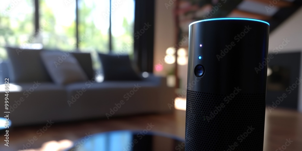 Aufkleber an intelligent home assistant, executing voice commands with AI precision, seamlessly integrating into everyday life.