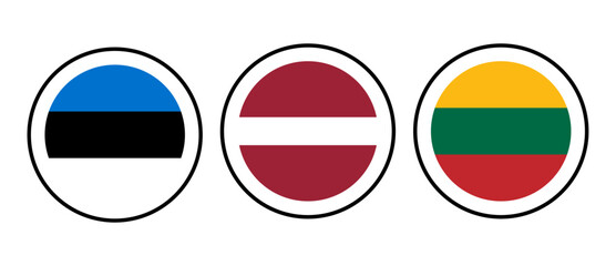 Badges in colors of the flags of Baltic countries. Baltic states. Estonia, Latvia, and Lithuania.