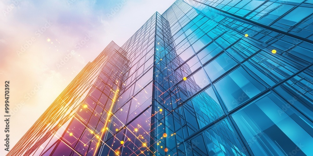 Poster a building with smart technology, featuring robotic elements, ai integration, and a sleek, modern ae