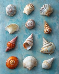Assorted Sea Shells on Textured Background