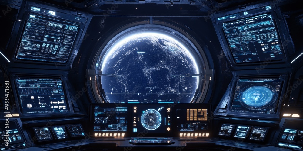 Aufkleber Advanced space exploration UI with interactive holograms, live data feeds, and touch-responsive celestial mapping tools.