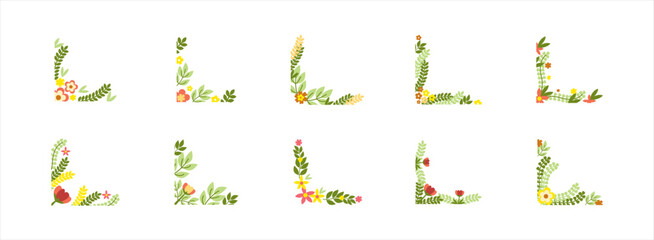 Spring Floral Corner flat illustration set. Vector art illustration isolated.