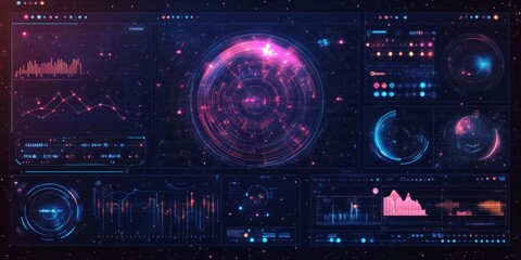 Obraz premium A futuristic, interactive UI for space exploration, featuring dynamic star charts, responsive controls, and glowing holographic elements.