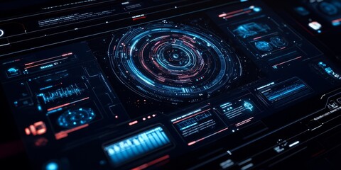 Fototapeta premium a modern interface layout for space exploration, with real-time data streams, responsive controls, and minimalist design elements.