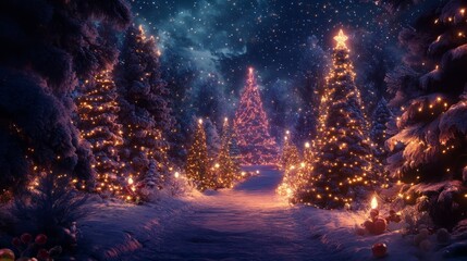 A Magical Christmas Forest at Night