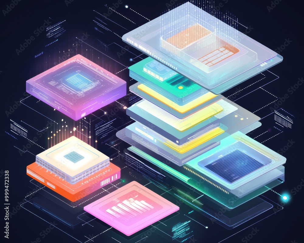 Poster isometric view of multi-layered file management system