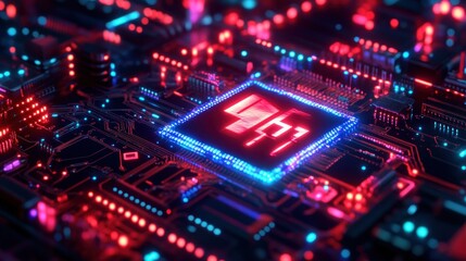 Fototapeta premium Computer Chip with Red and Blue Lights
