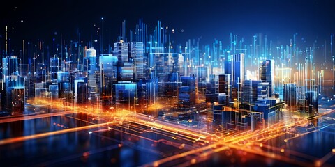 Fototapeta premium A cityscape with a lot of lights and buildings