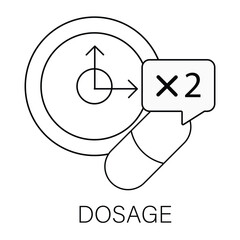 Vector icon for Dosage. Medicine and calendar representing medication dosage and prescription schedules.