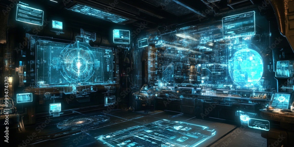 Leinwandbilder Detailed view of an augmented VR environment, where real-world objects are enhanced with digital information, allowing the user to interact with both realms.