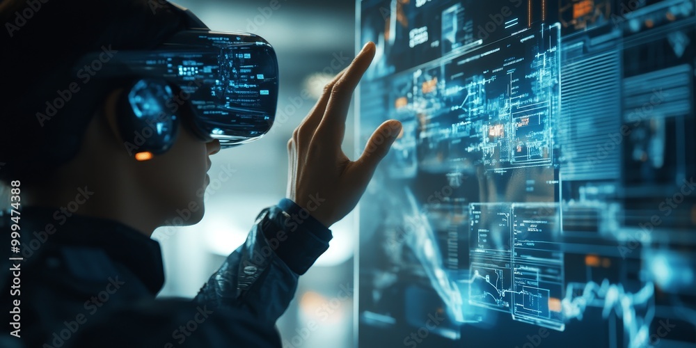 Aufkleber an augmented reality interface within VR, where digital elements overlay the real world for a seamless blend of AR and VR technologies.