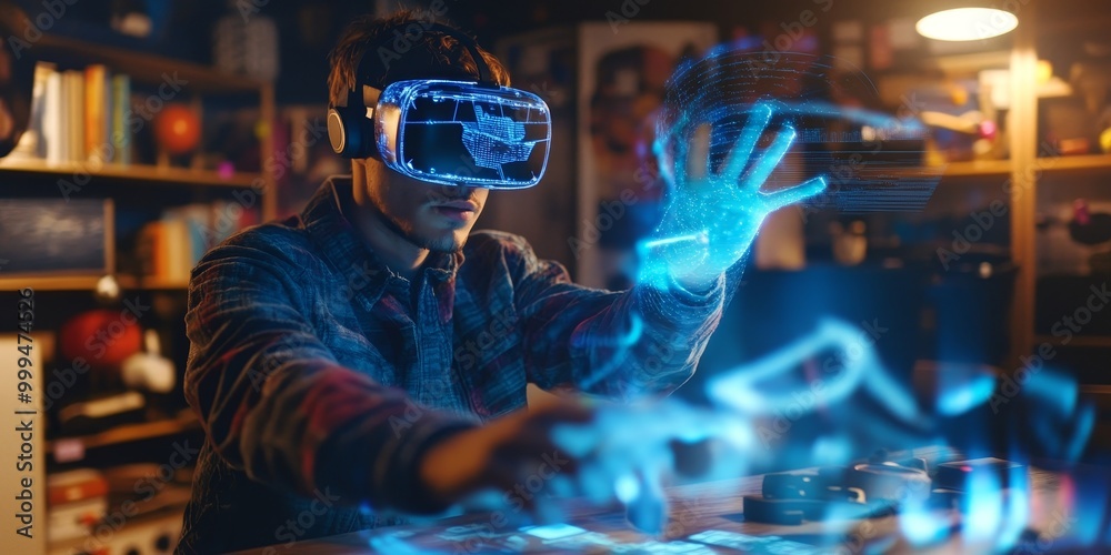 Leinwandbilder a user manipulating augmented objects in VR, blending physical and virtual interactions for a high-tech immersive experience.