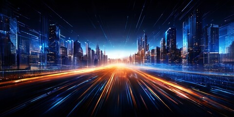 Obraz premium A cityscape with a bright orange line running through it