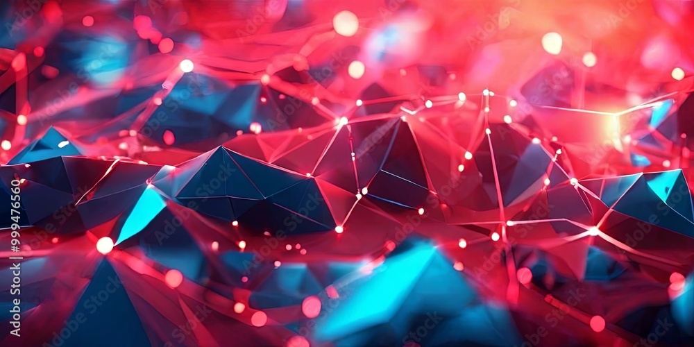 Poster a red and blue background with a lot of lines and dots