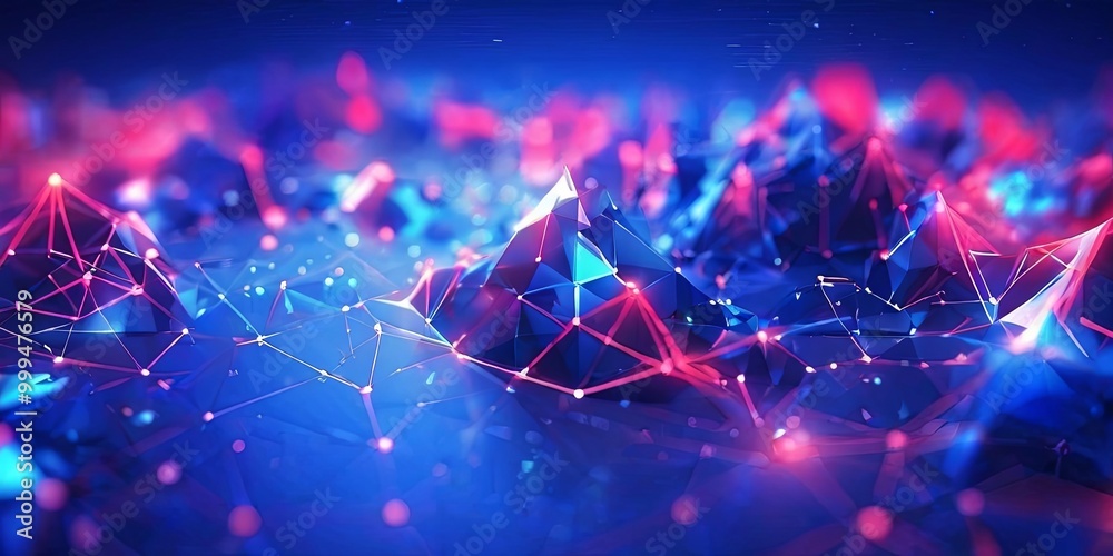 Poster a blue and red mountain range with a lot of lines and dots
