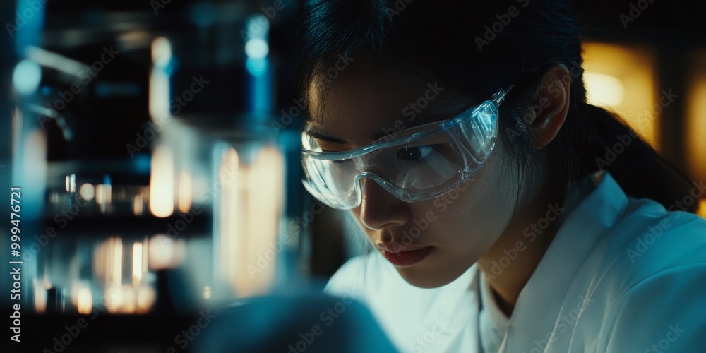 Poster a researcher testing a novel concept in the lab, with digital data collection and real-time results 