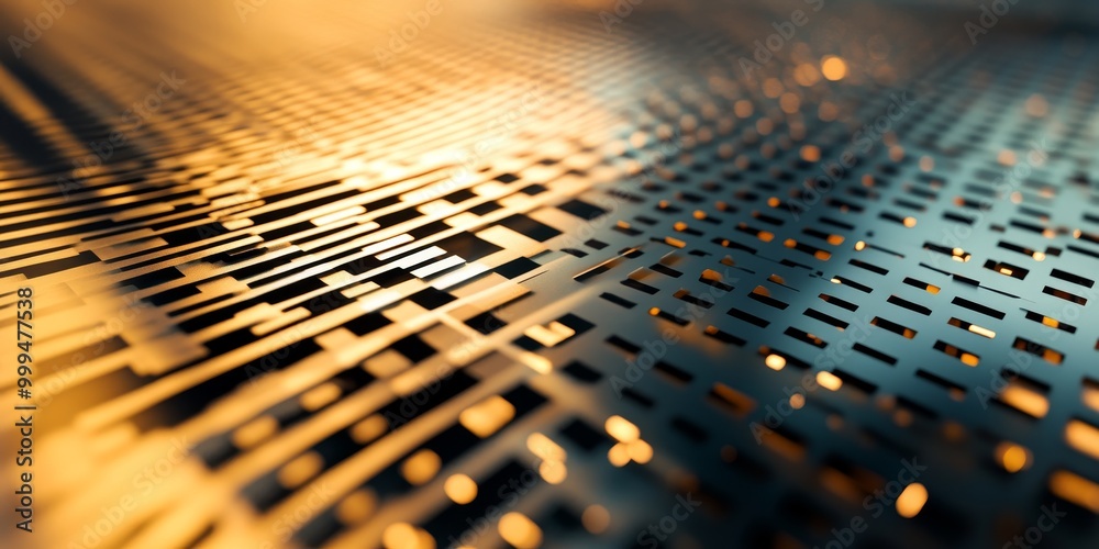 Poster a silicon wafer, with intricate patterns etched into its surface, highlighting its role in electroni