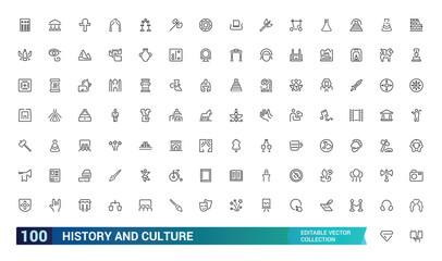 History And Culture line icons collection. web UI icons set in a flat design. Thin outline editable stroke icon set, Pixel perfect, vector illustration.