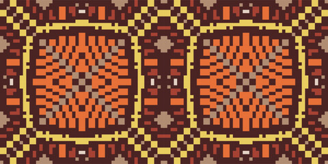Aztec Pixel Ethnic Geometric Patternfolk Embroidery, Aztec Geometric Ornament Print. Design for Carpet, Wallpaper, Clothing, Wrapping, Fabric