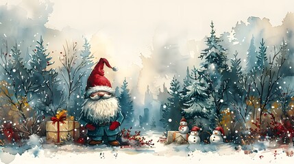 Fototapeta premium Santa Claus delivers gifts to children in a snowy winter wonderland