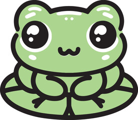 vector illustration of green frog is sitting on a lily pad