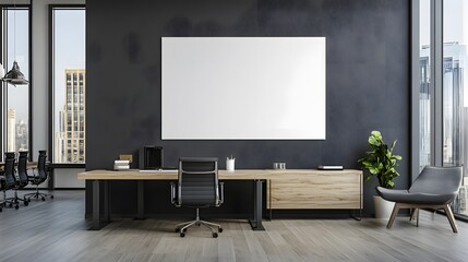 Blank poster on the wall in modern office. 
