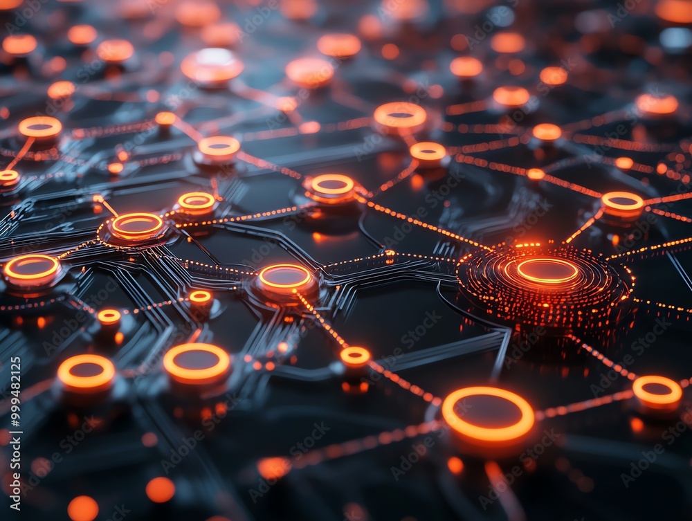 Aufkleber abstract network with glowing orange nodes connected by lines.