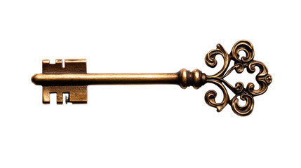 Ornate vintage key on a white isolated background.