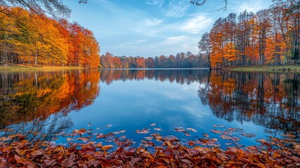 Autumn Reflections on a Calm Lake