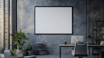 Blank poster on the wall in modern office. 