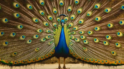 Obraz premium Peacock with Spread Tail Feathers in Display