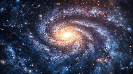 stunning close up of spiral galaxy, showcasing its vibrant colors and intricate patterns. bright core radiates light, surrounded by mesmerizing swirl of stars and cosmic dust, evoking sense of