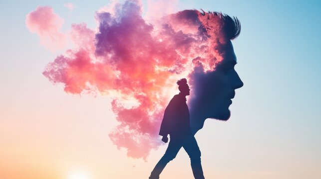 A human figure transitioning from a shadowy outline to a vibrant, fully realized self, illustrating the process of self discovery and metamorphosis.