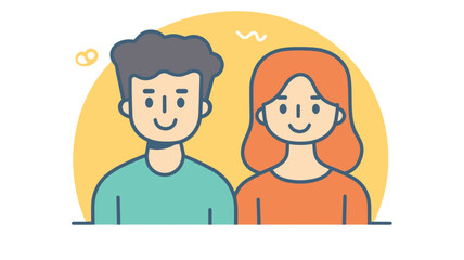 Trendy Thin Line Couple Icon - Modern Flat Design Illustration of Happy Man and Woman, Perfect for Love, Relationships, and Social Media Projects