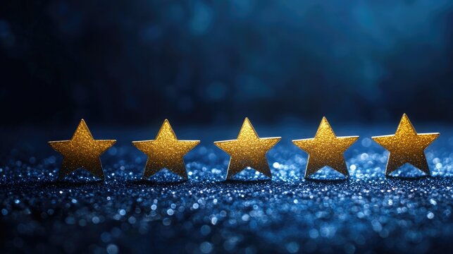 Five Gold Stars on Blue Background