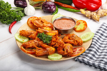 Golden fry prawn with sauce